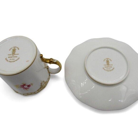 Royal CROWN DERBY Pinxton Pink Roses Cup And Saucer A1155 England Vintage - Picture 9 of 12